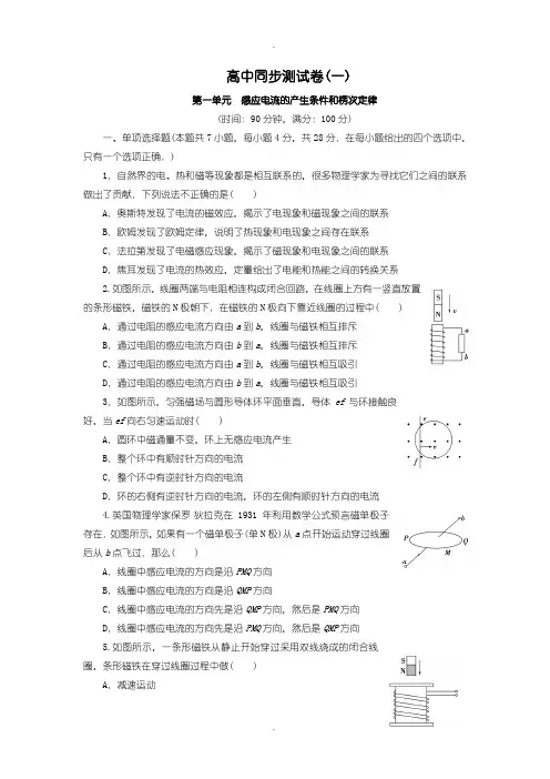 人教版高中物理选修3-2：测试卷(一)含答案