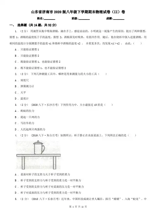 山东省济南市2020版八年级下学期期末物理试卷(II)卷