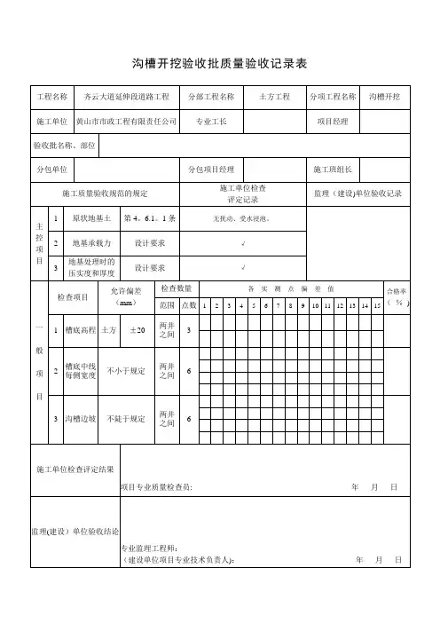 沟槽开挖验收批质量验收记录表