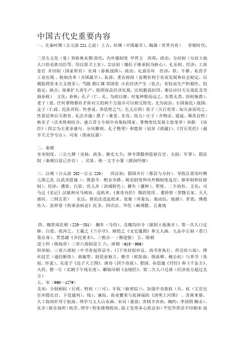 中国古代史重要内容
