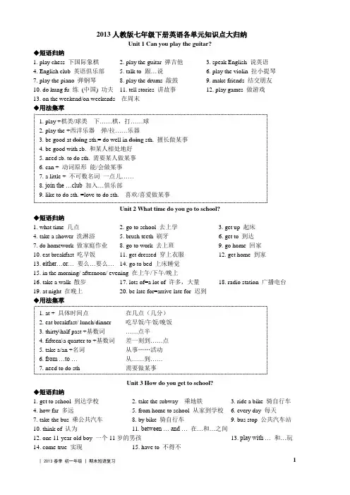 新版人教版七年级英语下册各单元知识点汇总