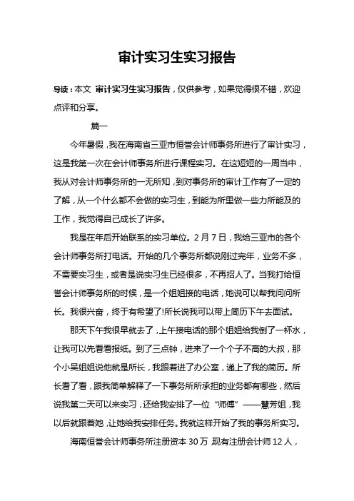 审计实习生实习报告