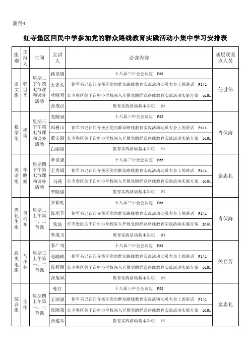小集中学习安排表