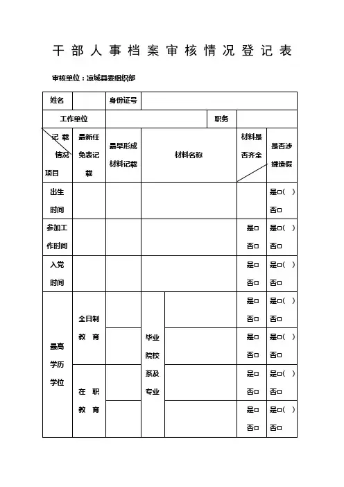 干部人事档案审核情况登记表