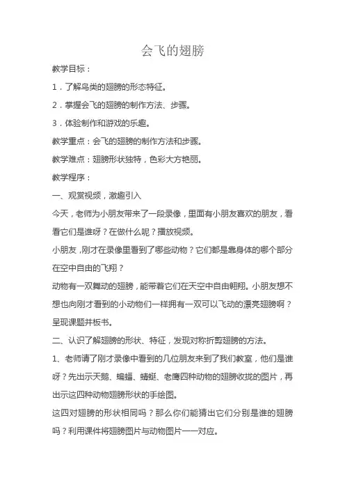 一年级美术下会飞的翅膀_教案和说课稿