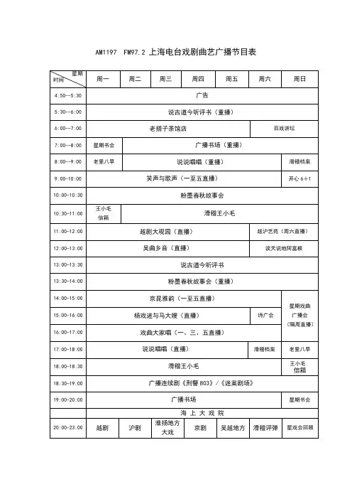 上海戏曲广播节目时间表