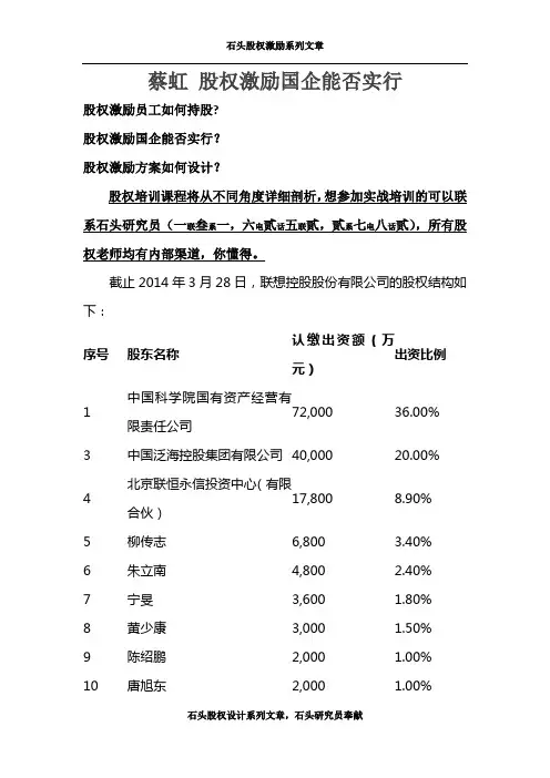 蔡虹 股权激励国企员工持股案例研究