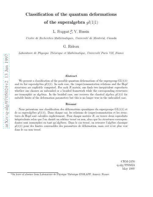 Classification of the quantum deformation of the superalgebra $GL(11)$