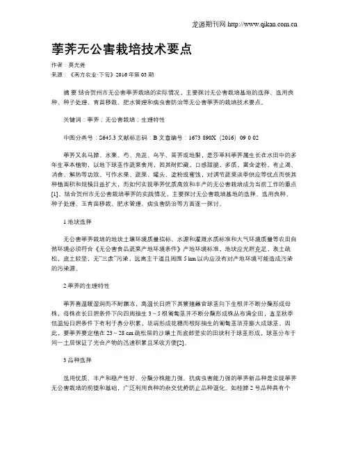 荸荠无公害栽培技术要点