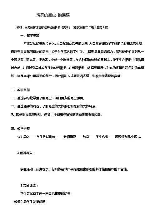 湘教版小学美术二上漂亮的昆虫说课稿