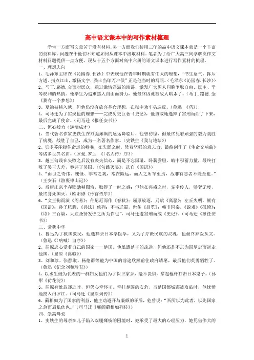 高中语文课本中的写作素材梳理 2