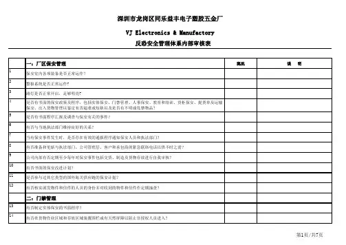 反恐安全管理体系内部检查表