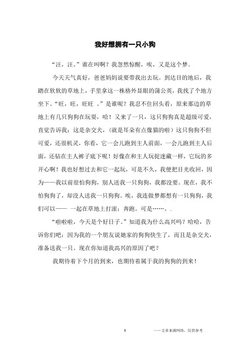 我好想拥有一只小狗_小学生