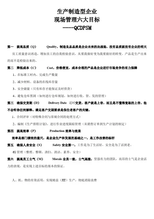 现场管理的六大目标