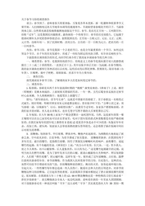 春节风俗调查报告格式