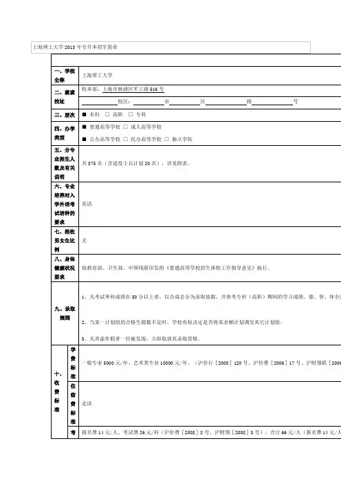 2013年上海理工大学专升本招生简章