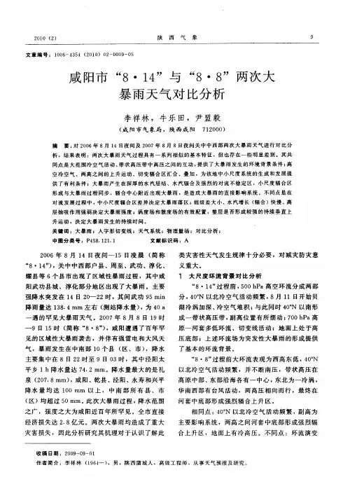 咸阳市“8·14”与“8·8”两次大暴雨天气对比分析