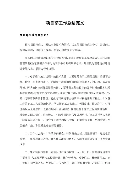 项目部工作总结范文