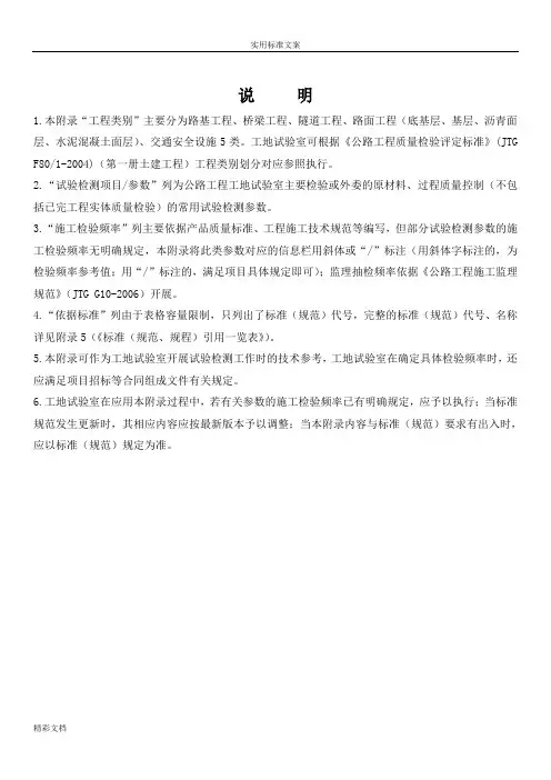 公路地工程试验检测项目的全参数检验频率览表