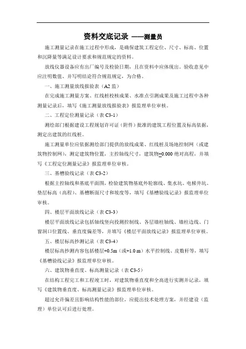 测量员资料交底记录