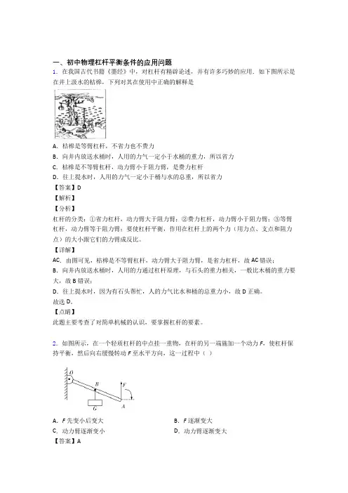 2020-2021备战中考物理综合题专练∶杠杆平衡附答案