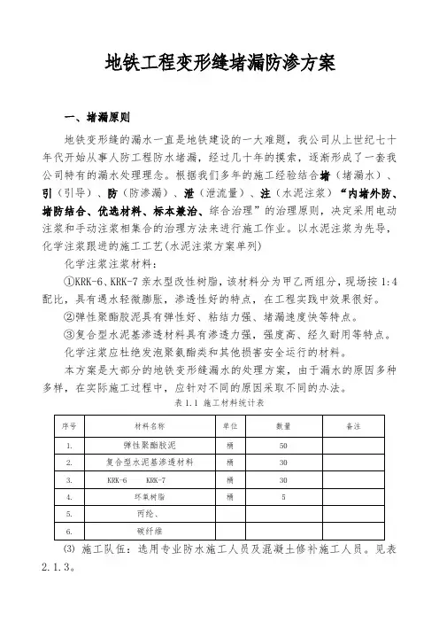 某地铁变形缝施工方案