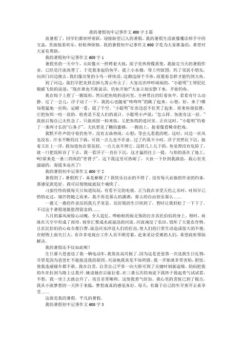 我的暑假初中记事作文600字5篇