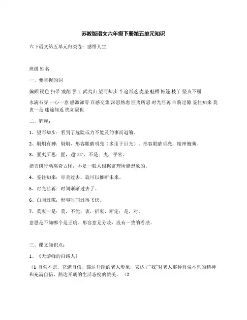 苏教版语文六年级下册第五单元知识