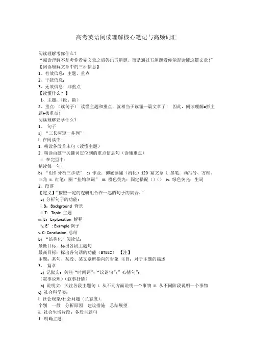 高考英语阅读理解核心笔记与高频词汇