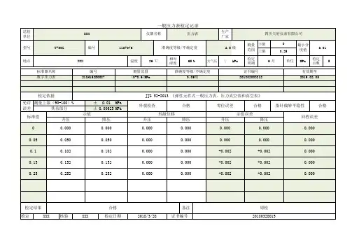 压力表检定记录 (0-0. 25)MPa Y-50 自动计算误差 高效