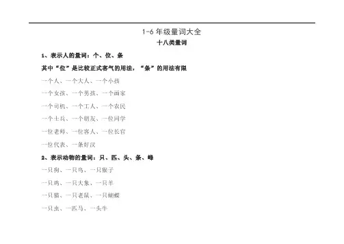 1-6年级语文量词大全(重要偏旁归纳)