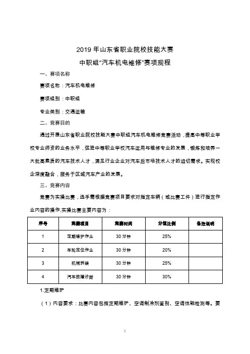 2019年山东省职业院校技能大赛中职组“汽车机电维修”赛项规程