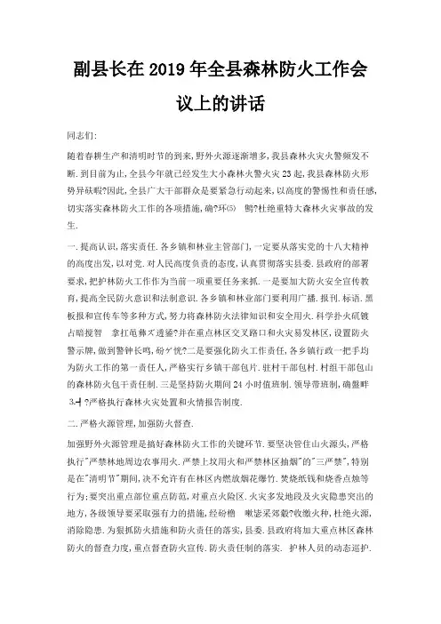 最新-副县长在2019年全县森林防火工作会议上的讲话范文 精品