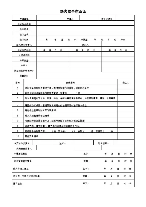 八大特殊作业票证