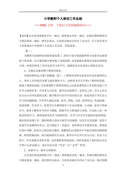 小学教师个人培训工作总结