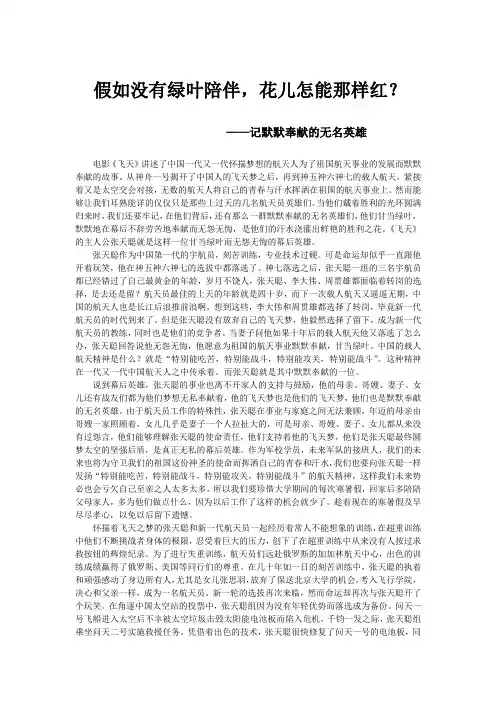《飞天》观后感----记默默奉献的英雄