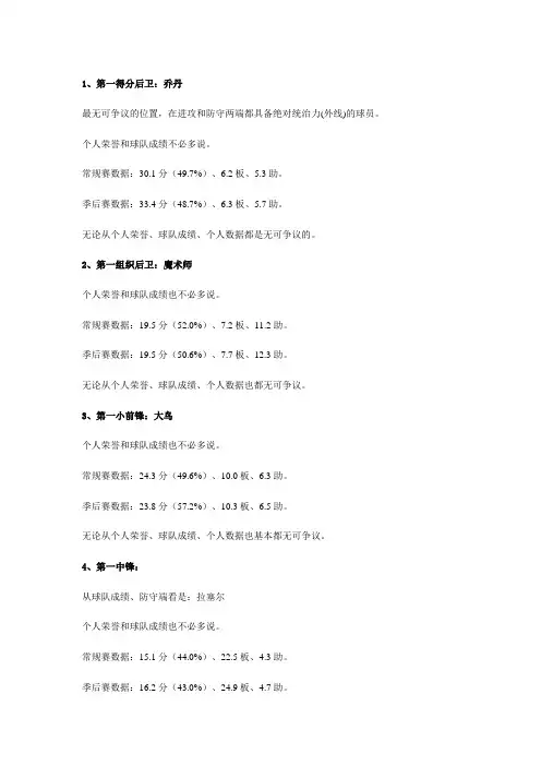 篮球各位置上的第一(网摘)