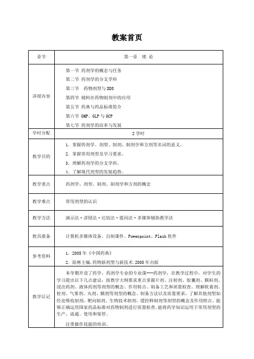 《药剂学》第一章 绪论教案