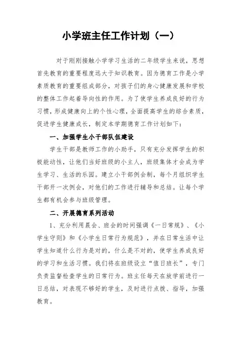 小学班主任工作计划(精选8篇)