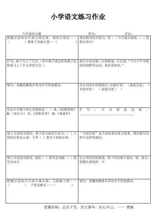小学六年级语文期末冲刺训练1000题 (604)