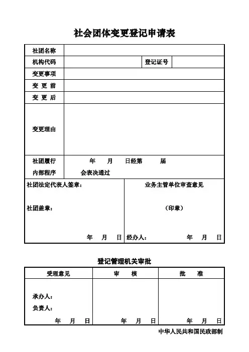社会团体变更登记申请表