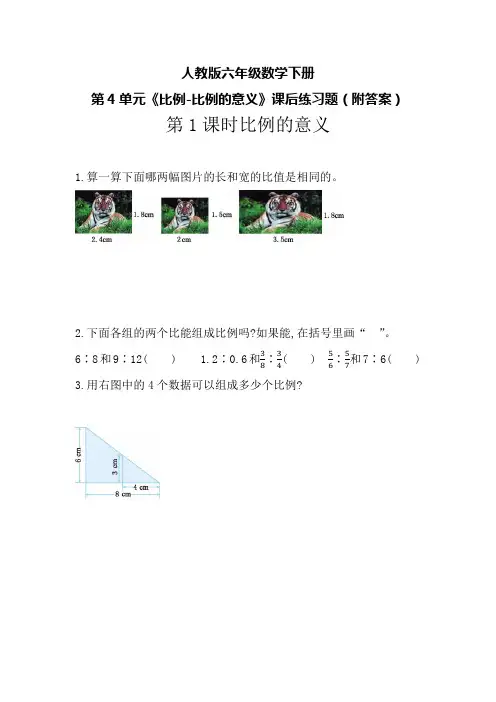人教版六年级数学下册第4单元《比例-比例的意义》课后练习题(附答案)