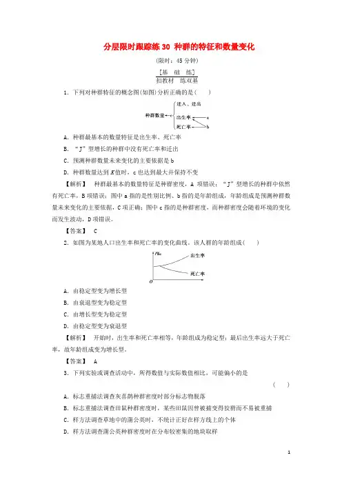 高考生物一轮复习分层限时跟踪练30种群的特征和数量变化