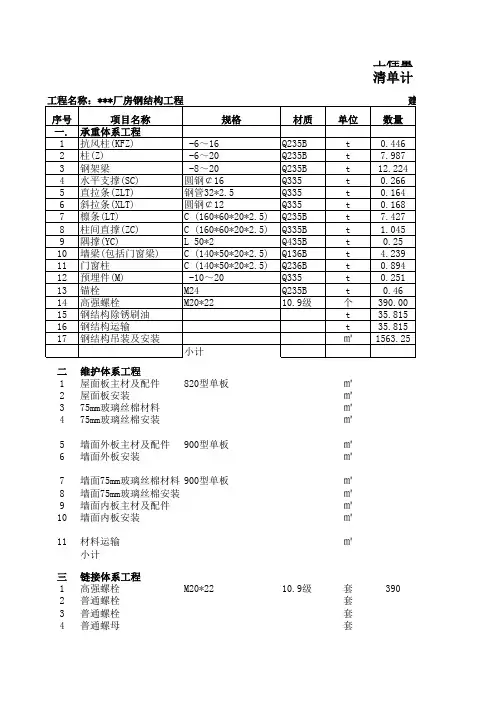 工程钢结构计算表格