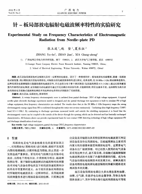 针-板局部放电辐射电磁波频率特性的实验研究