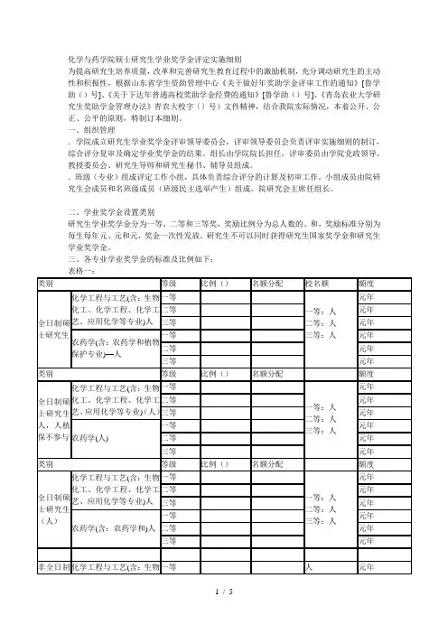 化学与药学院硕士研究生学业奖学金评定实施细则