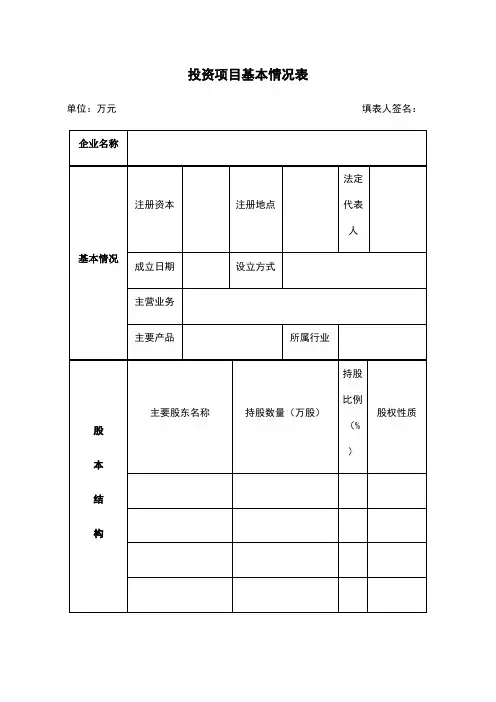 投资项目基本情况表