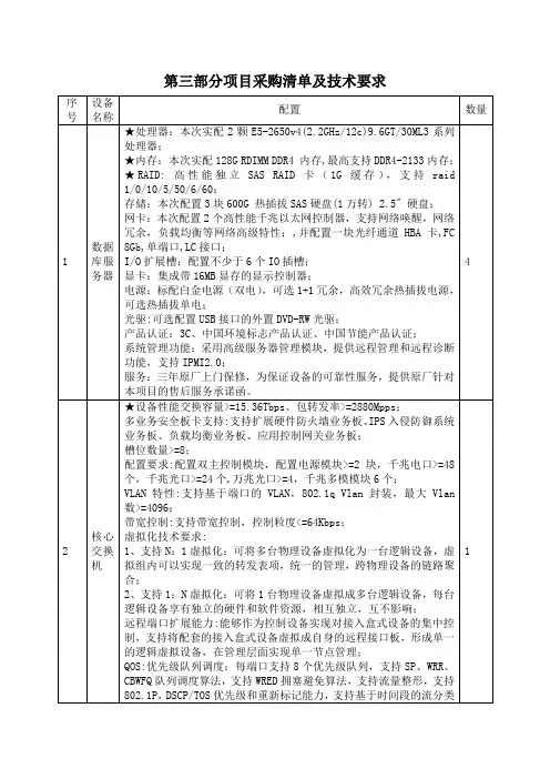 第三部分项目采购清单及技术要求