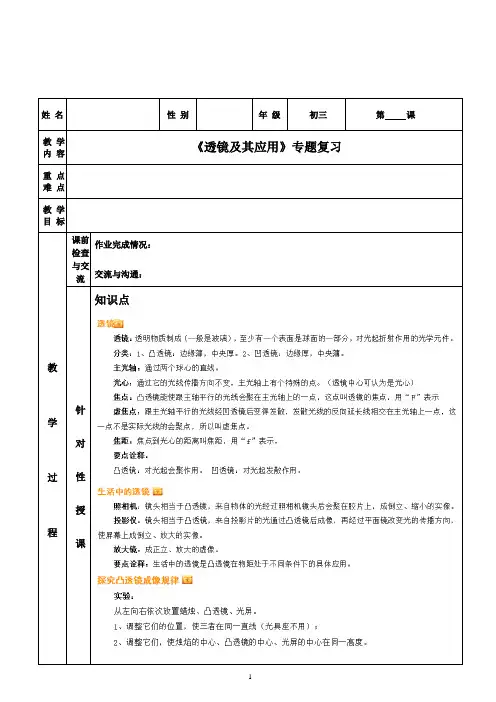 初中物理专题---透镜及其应用