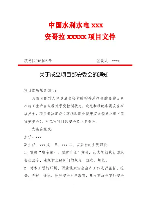 项发[2016]13成立项目安委会成员及其职责